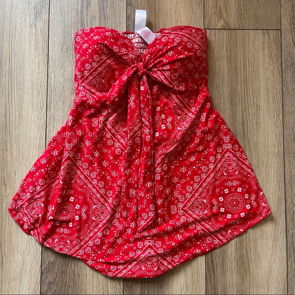 Red and White Strapless Tank Top